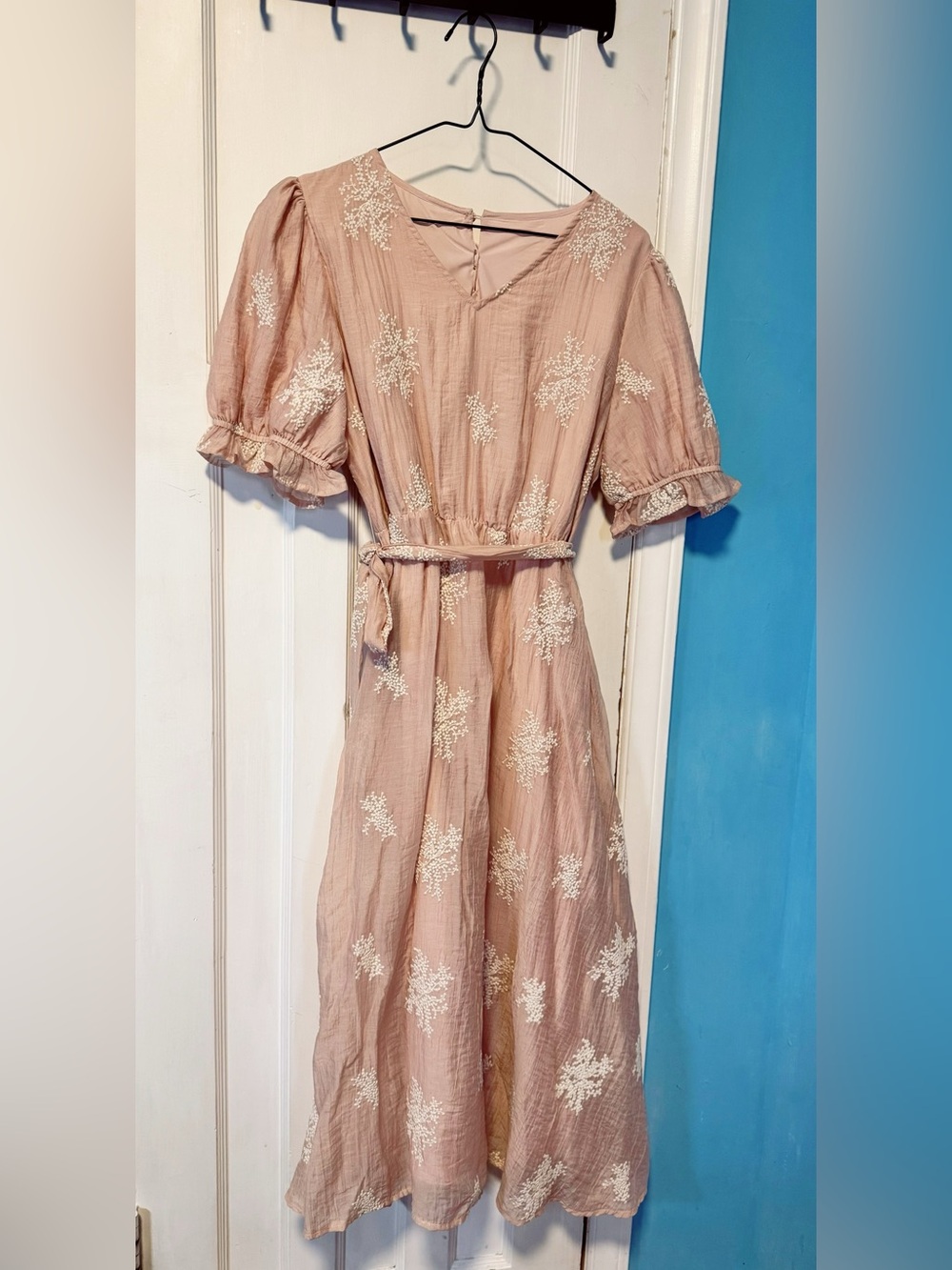 PKC Collections Dress - Blush Pink Floral Embroidered Midi Dress